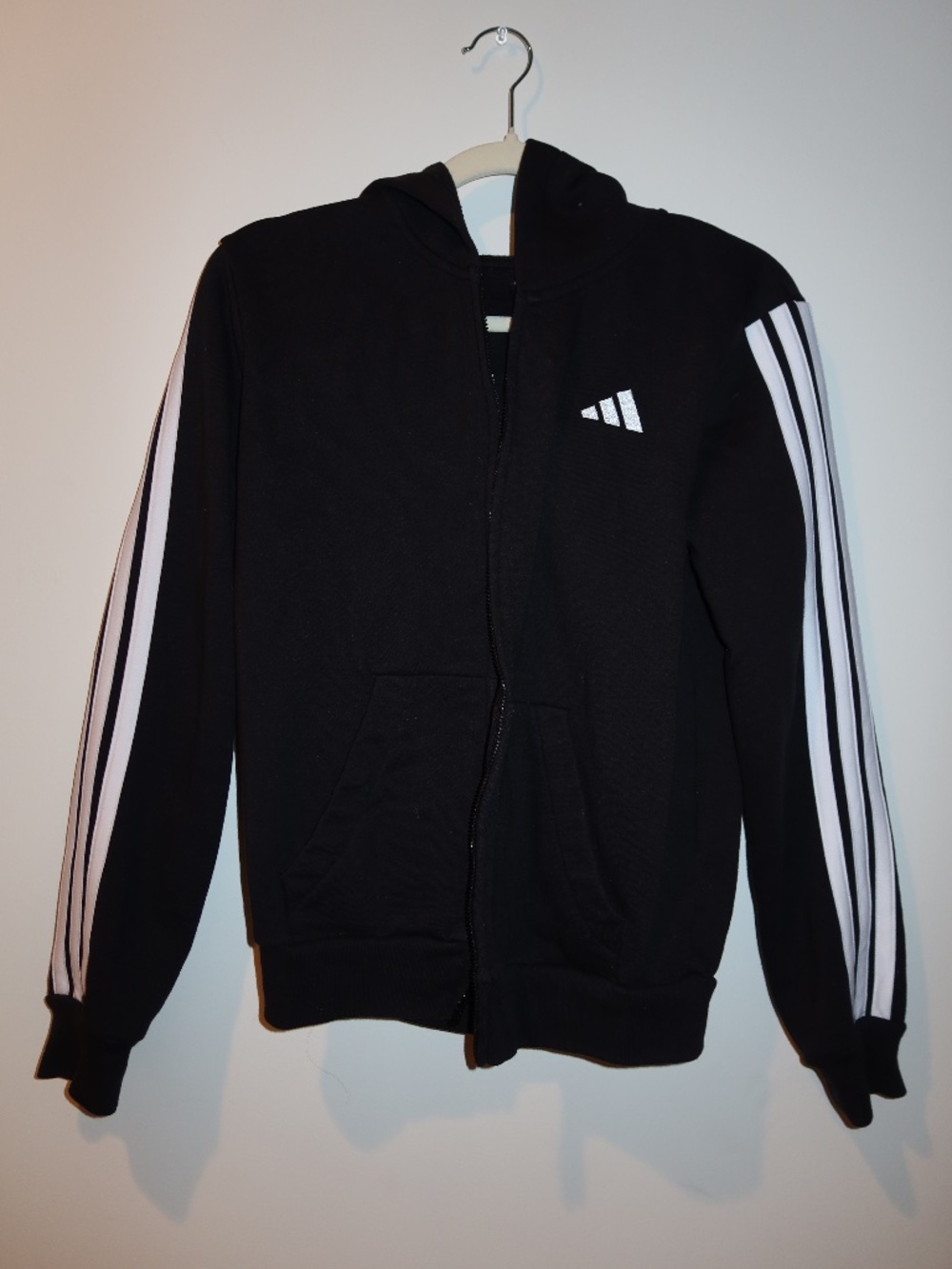 Kids Adidas Zip Black and White Hoodie Sweatshirt Size L